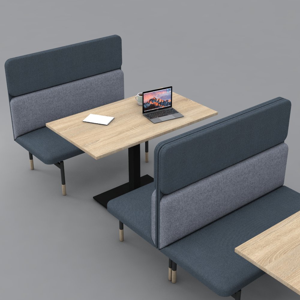 High-back meeting booths, upholstered in grey fabric, for offices, schools, colleges, universities