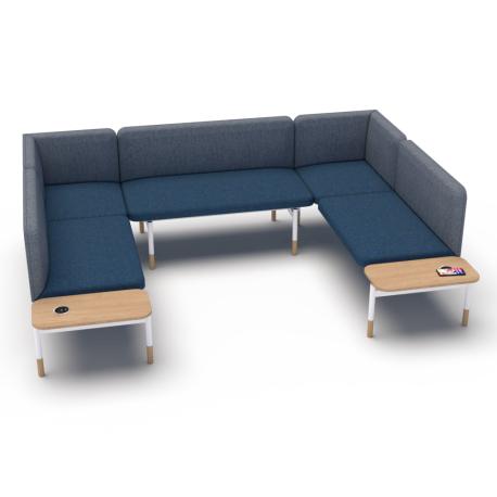 Jetty Hub U-Shaped sofa with tables for workspaces