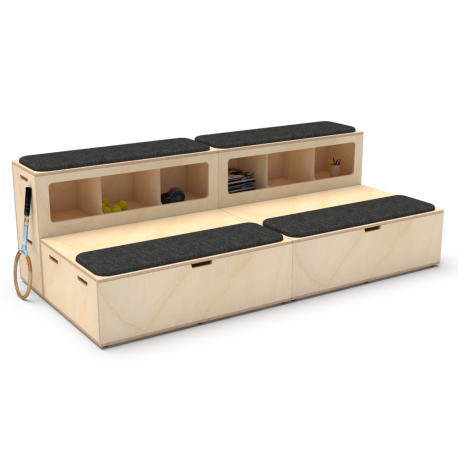 Soapbox plywood tiered workspace seating with storage